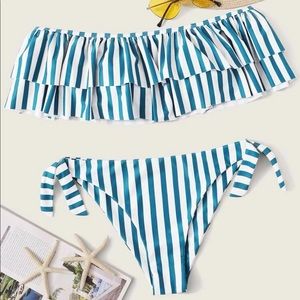 NWOT Striped Layered Bardot Bikini